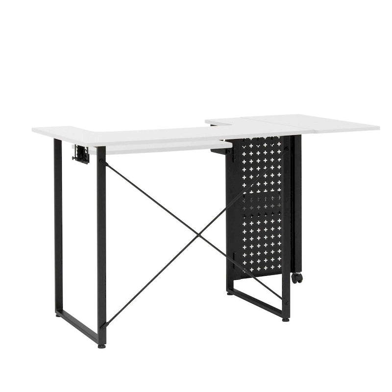 Pivot Sewing Table with Storage Panel and Adjustable Platform