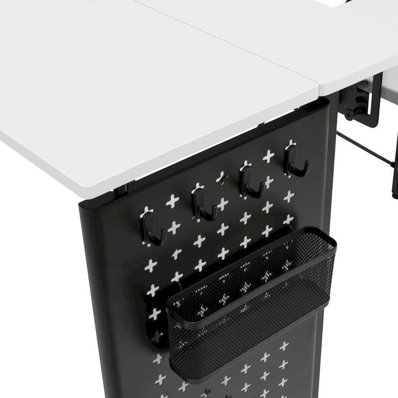 Pivot Sewing Table with Storage Panel and Adjustable Platform