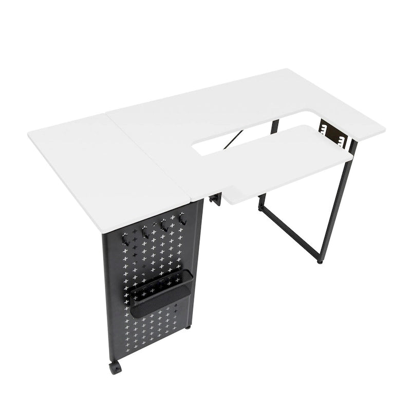 Pivot Sewing Table with Storage Panel and Adjustable Platform