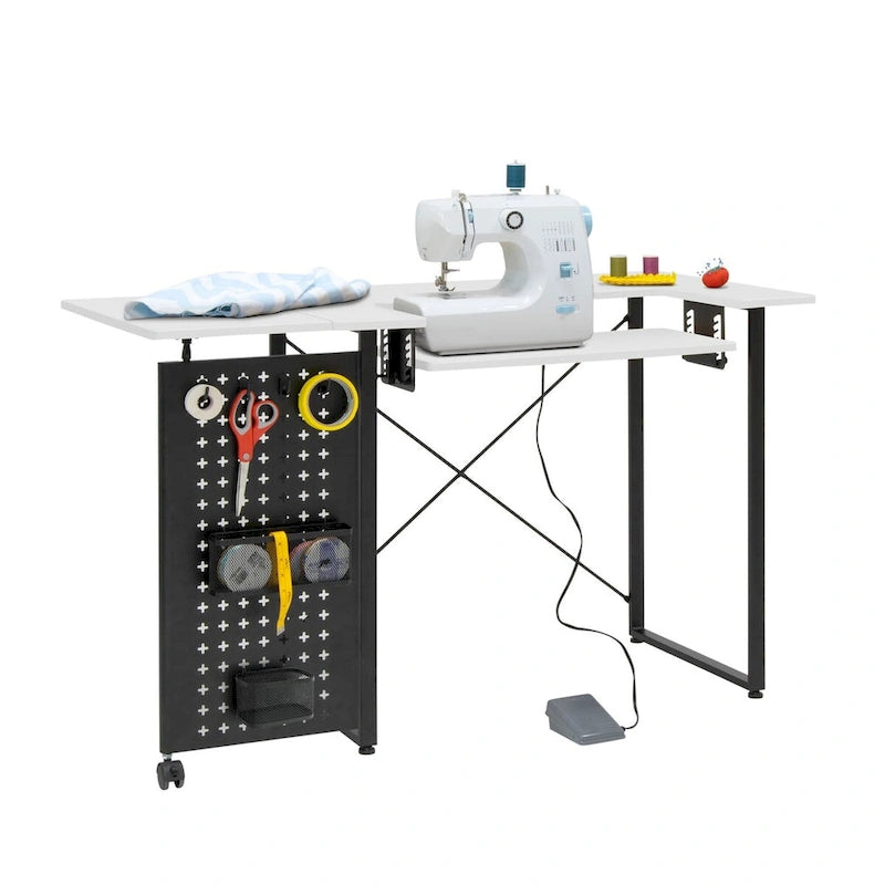 Pivot Sewing Table with Storage Panel and Adjustable Platform