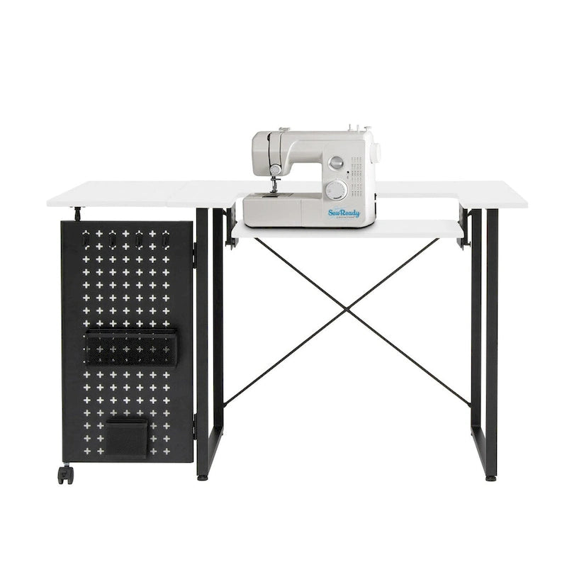 Pivot Sewing Table with Storage Panel and Adjustable Platform
