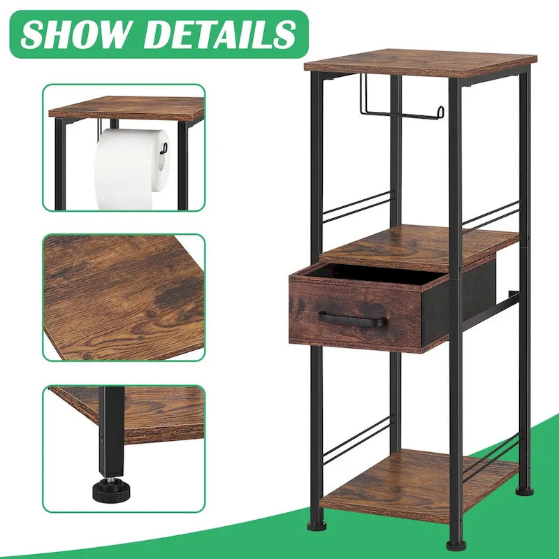 Meuble de rangement autoportant pour papier toilette avec tiroir coulissant
