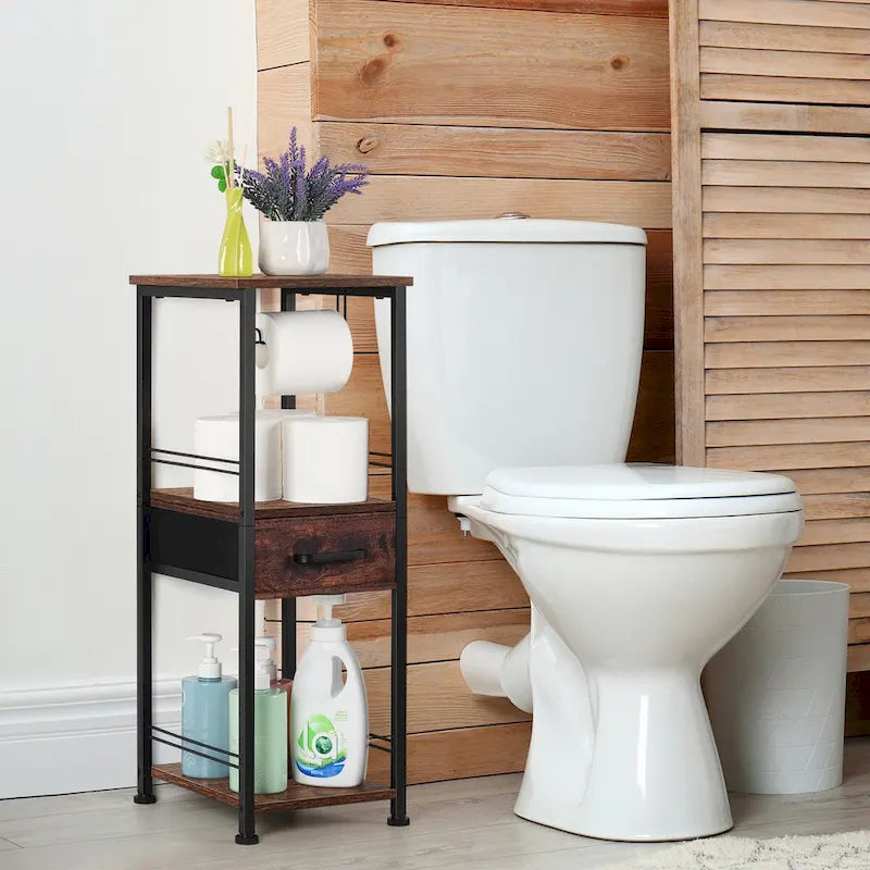 Meuble de rangement autoportant pour papier toilette avec tiroir coulissant
