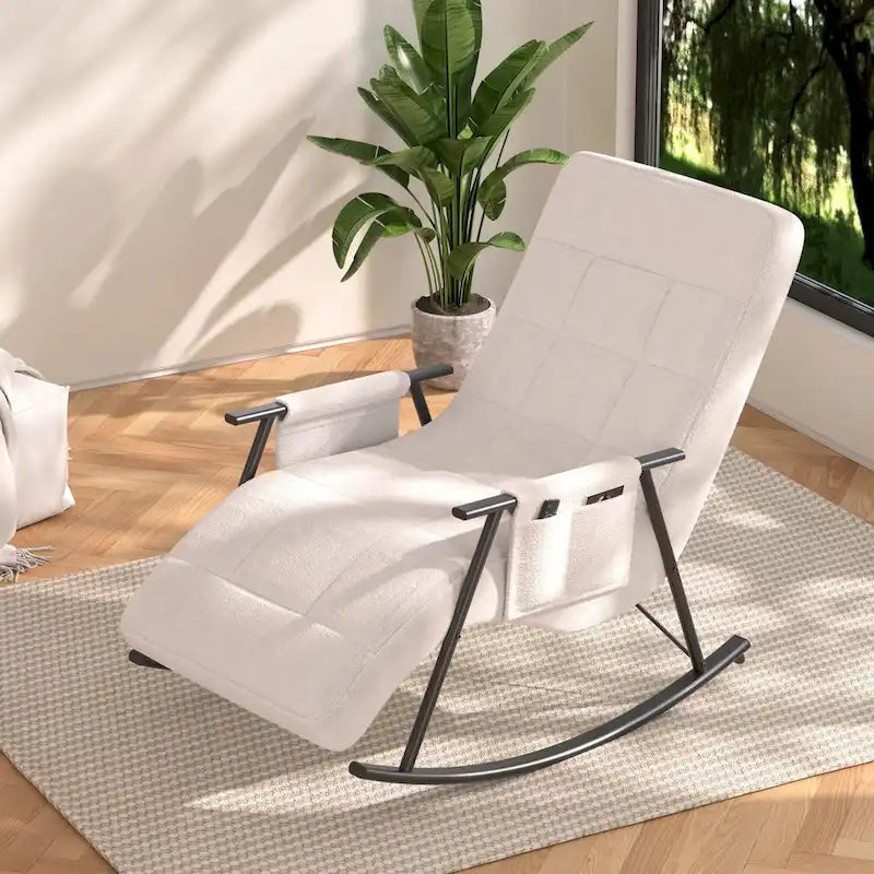 Adjustable Rocking Chair, Nursery Glider Chair with Adjustable High Back and Foot Rest