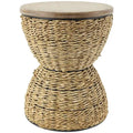 Rattan Handmade Woven Side End Accent Table with Wood Tabletop and Black Frame - Light Brown or Brown - Roche River Decor