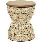 Rattan Handmade Woven Side End Accent Table with Wood Tabletop and Black Frame - Light Brown or Brown - Roche River Decor