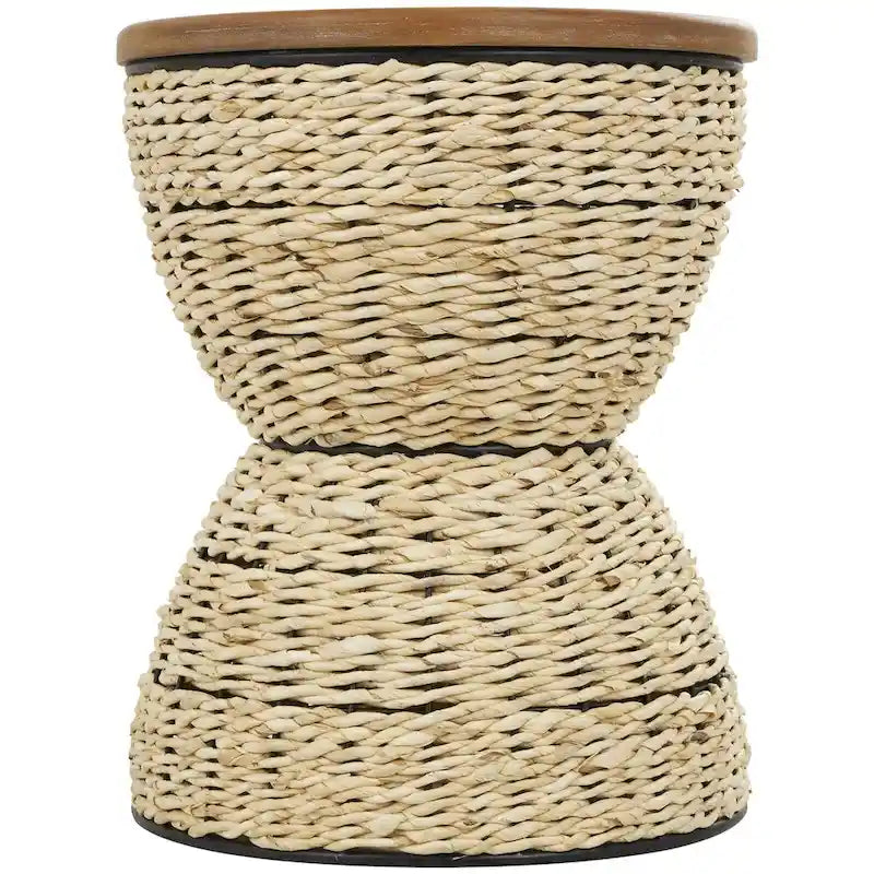 Rattan Handmade Woven Side End Accent Table with Wood Tabletop and Black Frame - Light Brown or Brown - Roche River Decor