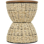 Rattan Handmade Woven Side End Accent Table with Wood Tabletop and Black Frame - Light Brown or Brown - Roche River Decor
