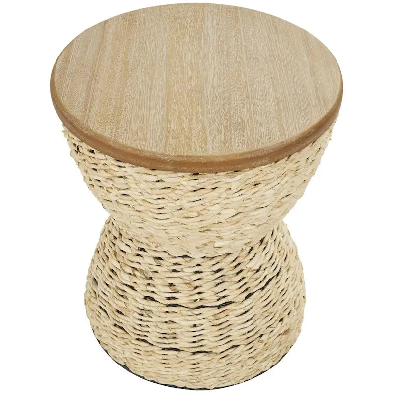 Rattan Handmade Woven Side End Accent Table with Wood Tabletop and Black Frame - Light Brown or Brown - Roche River Decor