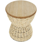 Rattan Handmade Woven Side End Accent Table with Wood Tabletop and Black Frame - Light Brown or Brown - Roche River Decor