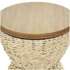 Rattan Handmade Woven Side End Accent Table with Wood Tabletop and Black Frame - Light Brown or Brown - Roche River Decor