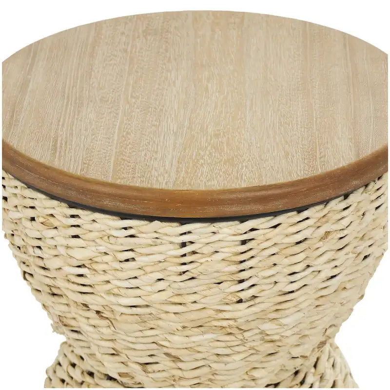 Rattan Handmade Woven Side End Accent Table with Wood Tabletop and Black Frame - Light Brown or Brown - Roche River Decor