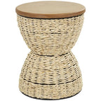 Rattan Handmade Woven Side End Accent Table with Wood Tabletop and Black Frame - Light Brown or Brown - Roche River Decor