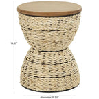 Rattan Handmade Woven Side End Accent Table with Wood Tabletop and Black Frame - Light Brown or Brown - Roche River Decor