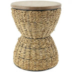 Rattan Handmade Woven Side End Accent Table with Wood Tabletop and Black Frame - Light Brown or Brown - Roche River Decor