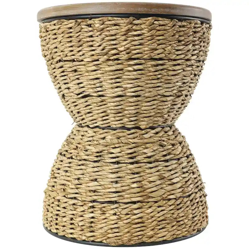 Rattan Handmade Woven Side End Accent Table with Wood Tabletop and Black Frame - Light Brown or Brown - Roche River Decor