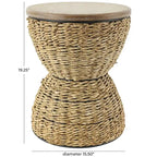Rattan Handmade Woven Side End Accent Table with Wood Tabletop and Black Frame - Light Brown or Brown - Roche River Decor