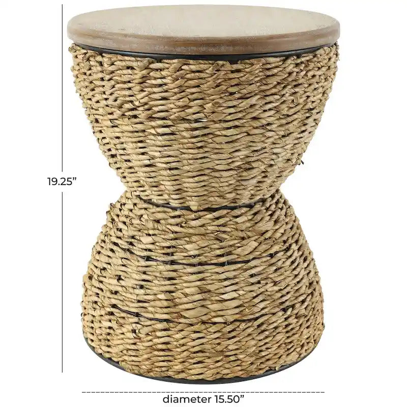 Rattan Handmade Woven Side End Accent Table with Wood Tabletop and Black Frame - Light Brown or Brown - Roche River Decor