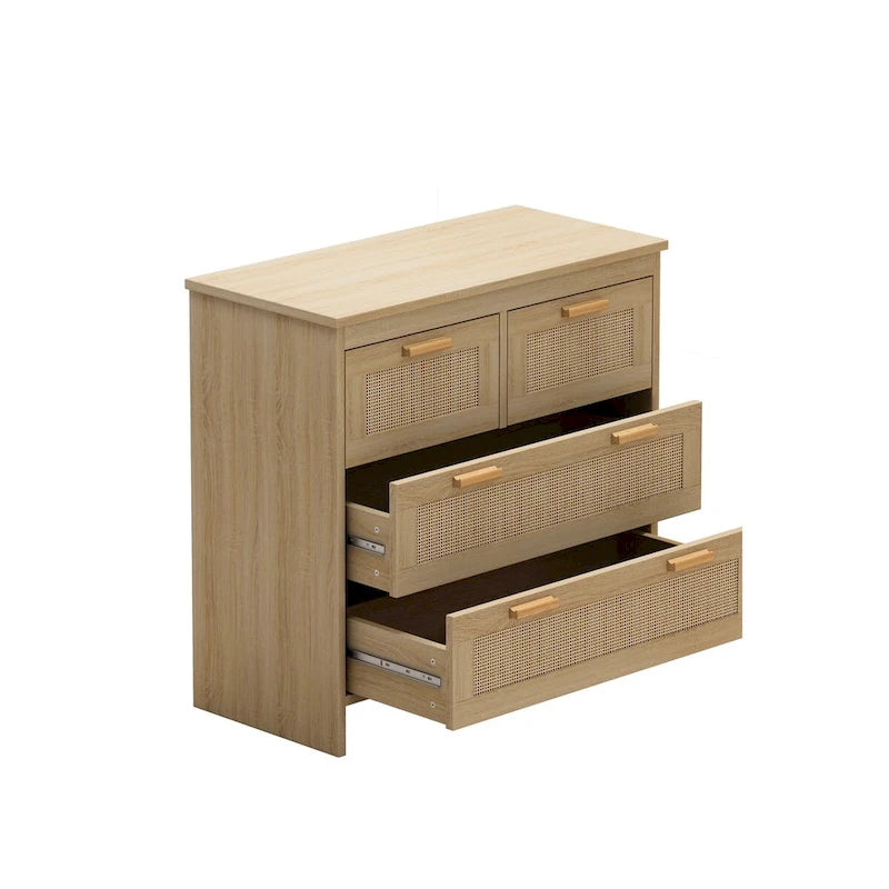 Roomfitters 4-Drawer Rattan Cabinet for Bedroom, Living Room, Dining Room, Hallways - Easy Assembly