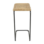 Table d'appoint C-shaped à bobine faite à la main en plante séchée avec pieds en métal noir - Marron - Roche River Decor