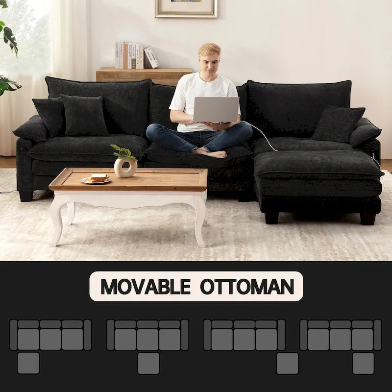 Ensembles de meubles de salon, Canapé modulaire sectionnel avec pouf pour salon, Canapé-lit convertible