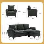 Canapé d'angle 3 places avec fauteuil et pouf pour salon