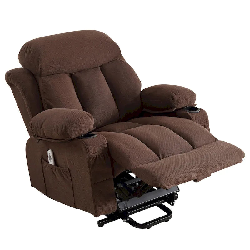 Grey Power Lift Recliner with Heated Massage, USB Charging, Remote Control, and Convenient Side Pockets for Seniors