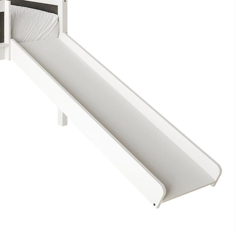 CraftPorch Classic Twin Low Loft Bed with Chalkboard, Slide and Ladder