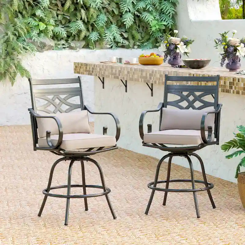 Outdoor Swivel Metal Cushioned Bar Height Patio Chairs Set of 4