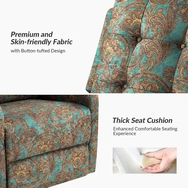 Arlette Contemporary Floral Manual Swivel Recliner with Tufted Back