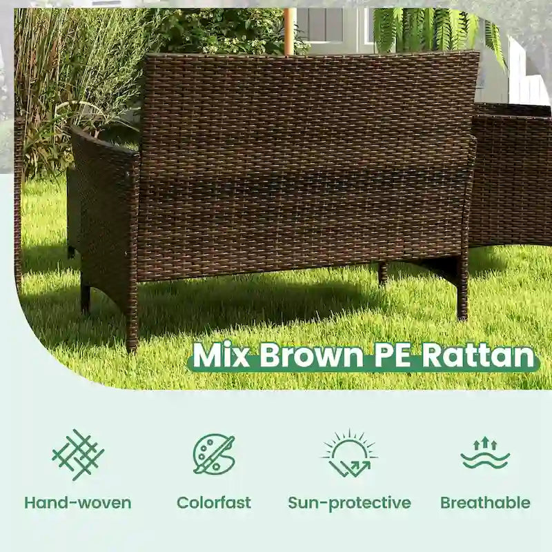 Costway Ensemble de Meubles de Jardin 4 Pièces avec Coussins Lavables et Verre Trempé - Voir les Détails