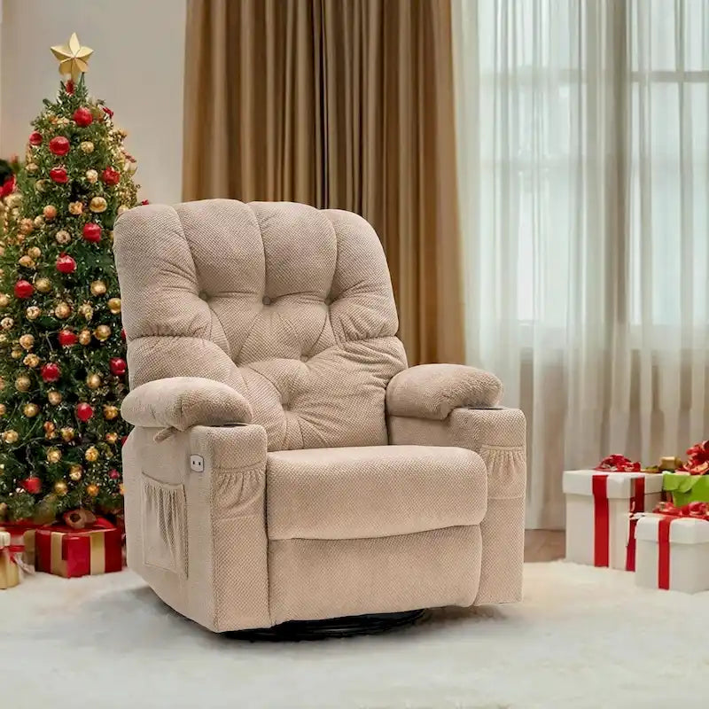 Electric Power Swivel Glider Recliner Chair with Cup Holders and USB Ports, Fabric, Single Seat