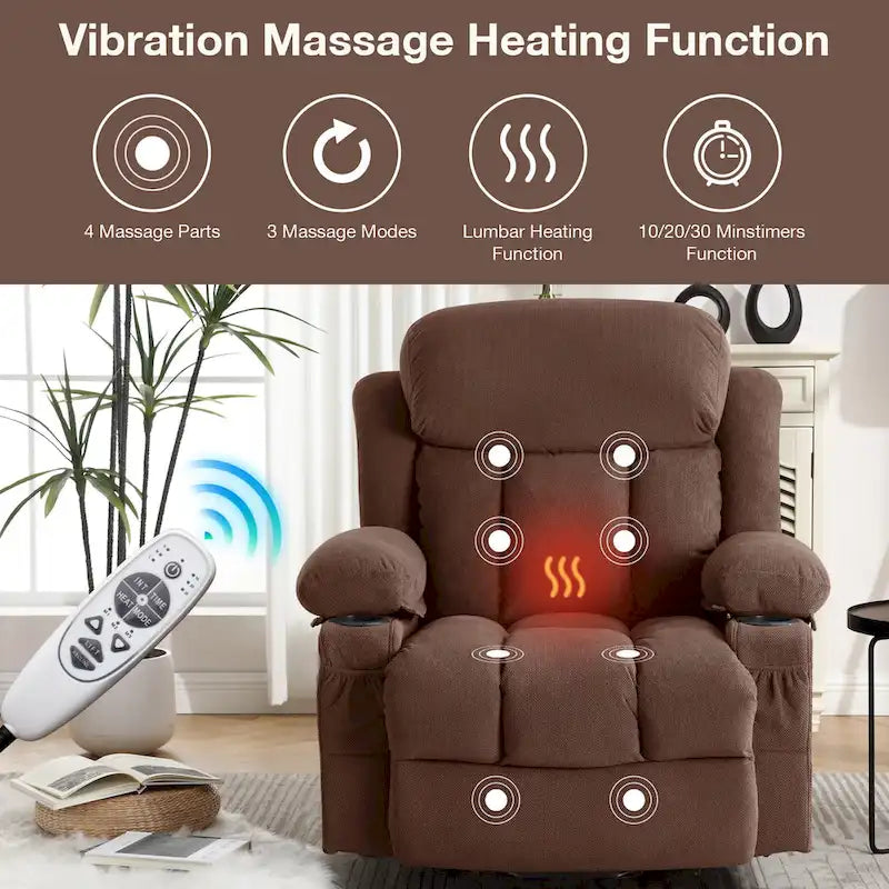 Grey Power Lift Recliner with Heated Massage, USB Charging, Remote Control, and Convenient Side Pockets for Seniors