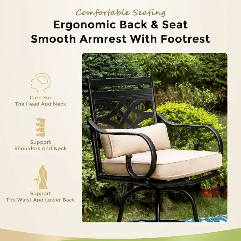 Outdoor Swivel Metal Cushioned Bar Height Patio Chairs Set of 4