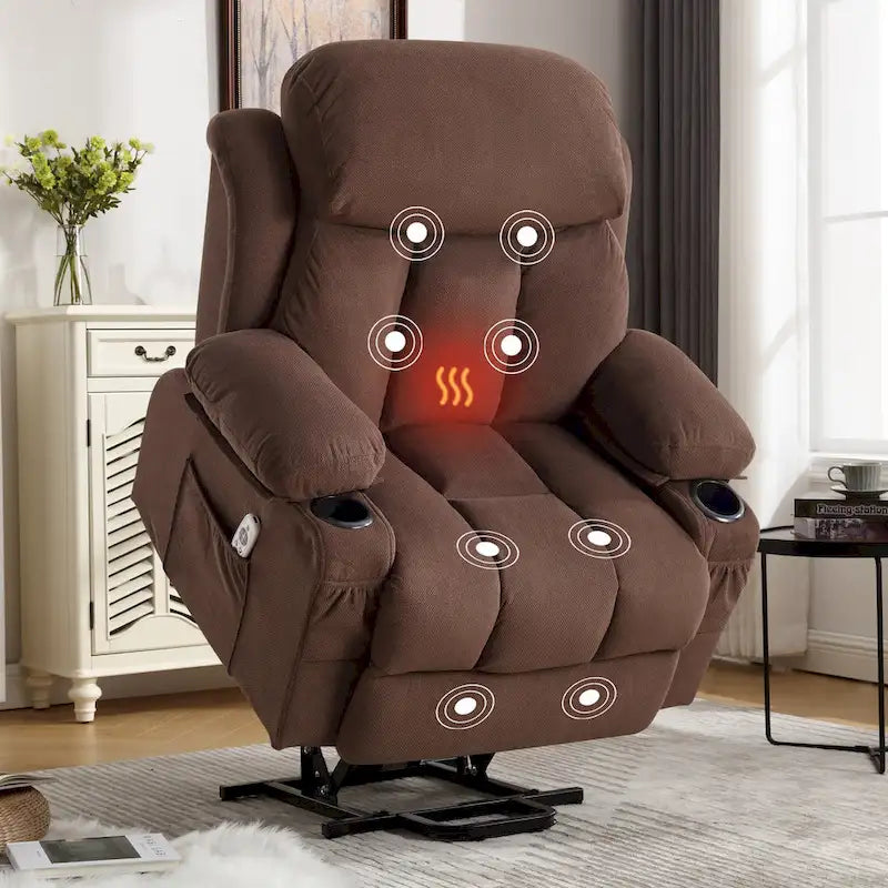 Grey Power Lift Recliner with Heated Massage, USB Charging, Remote Control, and Convenient Side Pockets for Seniors
