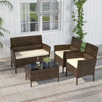 Costway Ensemble de Meubles de Jardin 4 Pièces avec Coussins Lavables et Verre Trempé - Voir les Détails