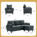 Canapé d'angle 3 places avec fauteuil et pouf pour salon