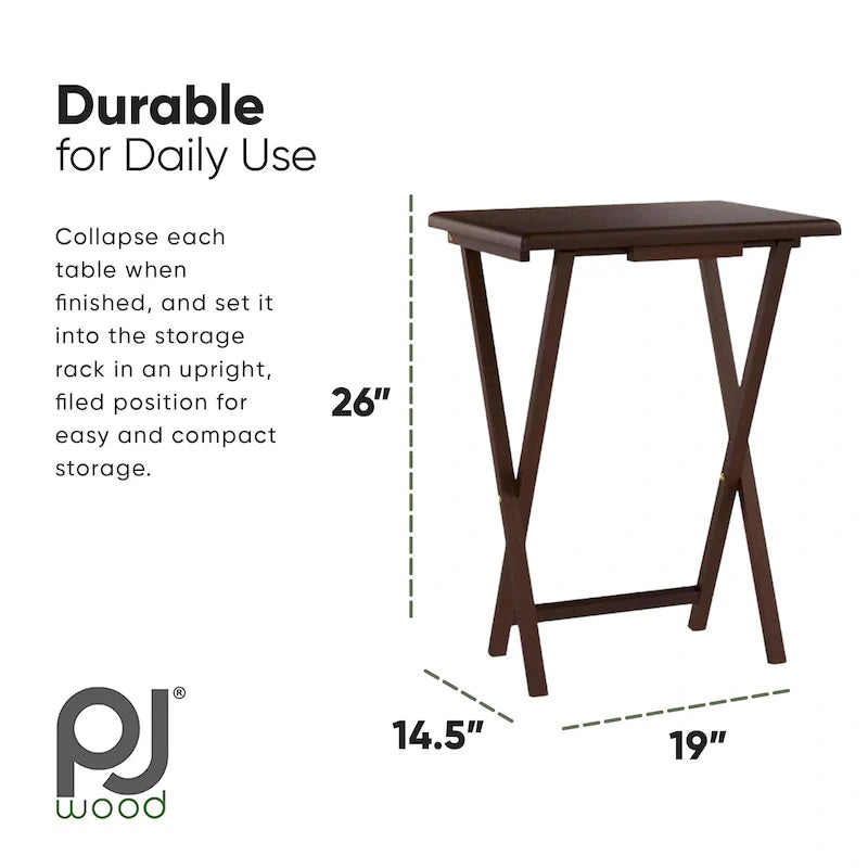 Tables de service pliantes pour télévision PJ Wood avec support de rangement compact, expresso, ensemble de 5 pièces - 36.38