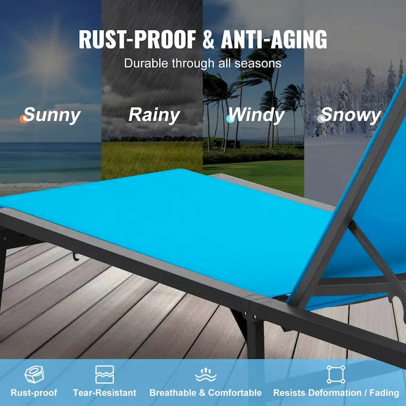 Chaise Lounge Chairs Outdoor, Aluminum Patio Lounge Chairs with Adjustable 5-Position, Folding Pool Lounge Chairs Recliner