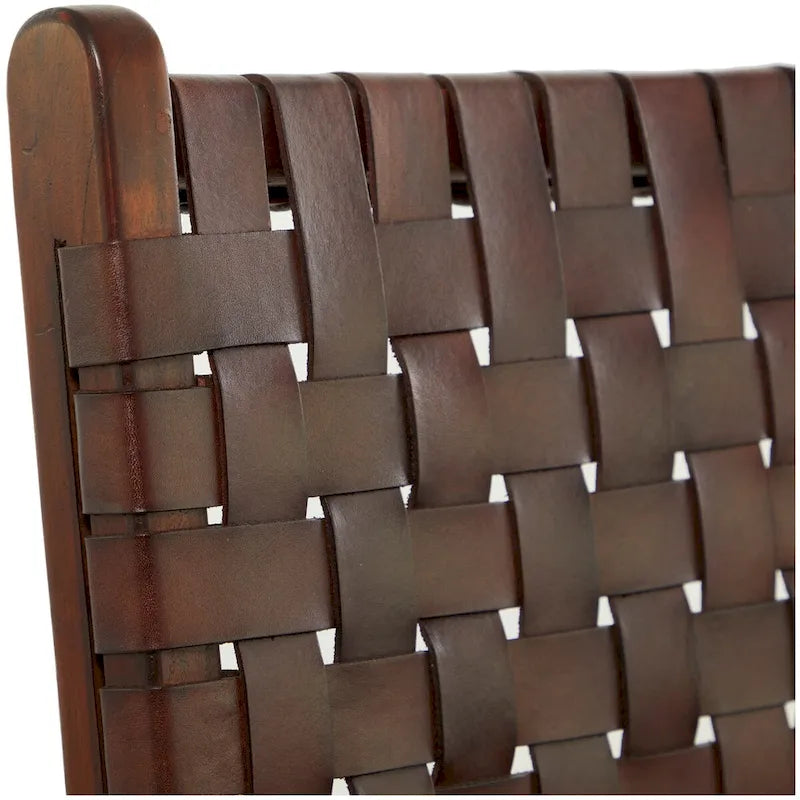 Leather Handmade Woven Dining Chair with Teak Wood Frame - Set of 2 Brown, White or Black- Roche River Decor