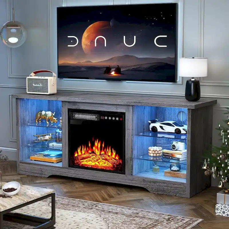 Bossin 58 Fireplace TV Stand with 18 Electric Fireplace,Modern Entertainment Center for 65 TVs,TV Console