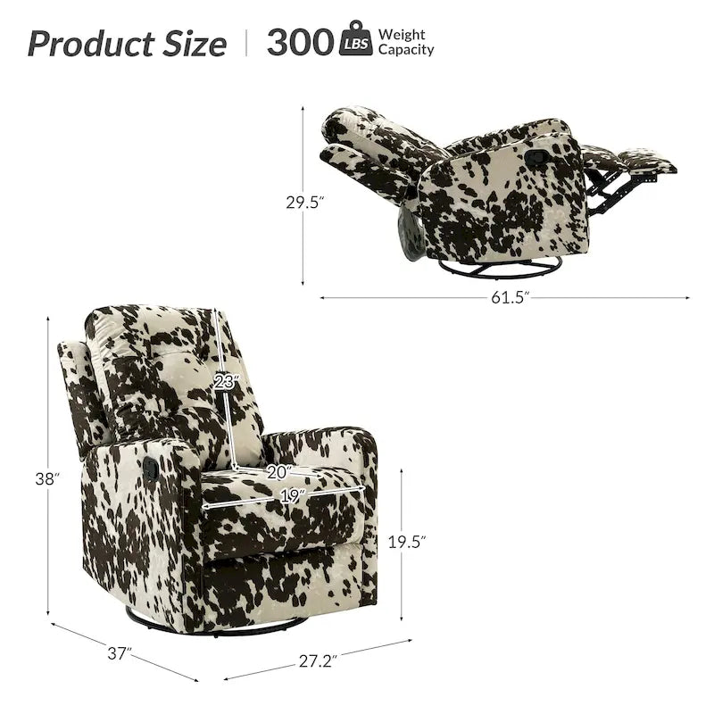 Arlette Contemporary Floral Manual Swivel Recliner with Tufted Back