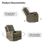Arlette Contemporary Floral Manual Swivel Recliner with Tufted Back