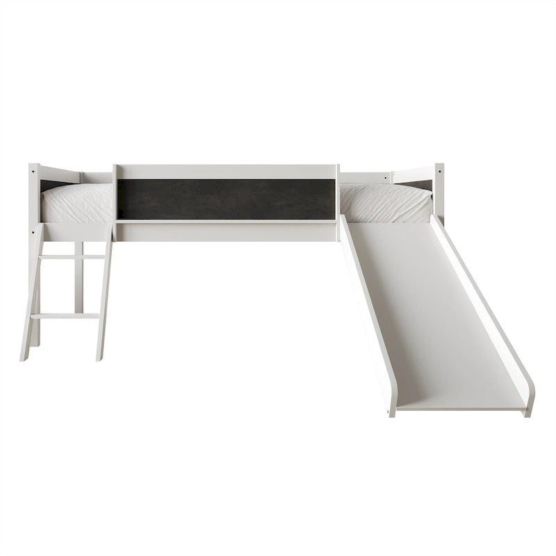 CraftPorch Classic Twin Low Loft Bed with Chalkboard, Slide and Ladder