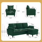 Canapé d'angle 3 places avec fauteuil et pouf pour salon
