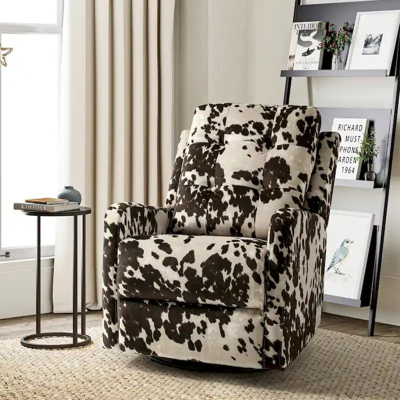 Arlette Contemporary Floral Manual Swivel Recliner with Tufted Back