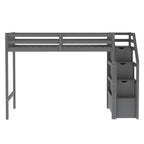 Twin Over Full Wood Loft Bed with Staircase,High Guardrails and Ladder