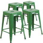 Lot de 4 tabourets de comptoir sans dossier en métal de 61 cm, pour l'intérieur ou l'extérieur, avec assise carrée