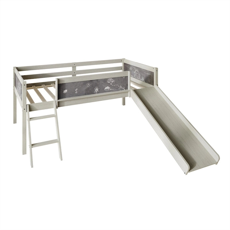 CraftPorch Classic Twin Low Loft Bed with Chalkboard, Slide and Ladder