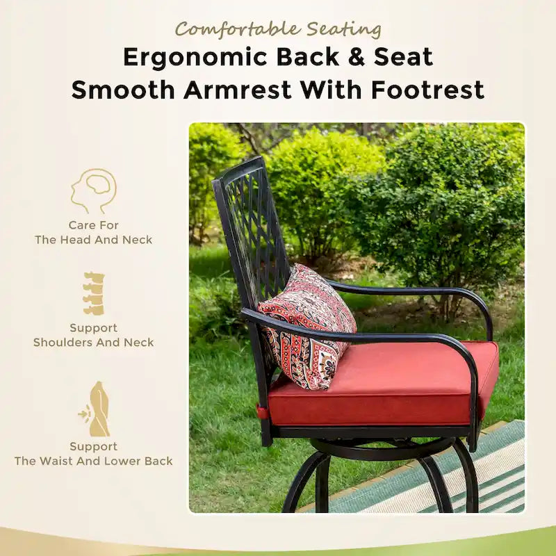 Outdoor Swivel Metal Cushioned Bar Height Patio Chairs Set of 4